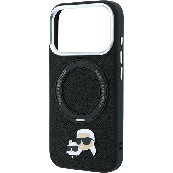 Karl Lagerfeld PU Grained K&CH Heads Ring Stand Magsafe kryt iPhone 18 Pro černý - Puzdra - Obrázok 09d20bd9c8cc4622b3b664932825933b