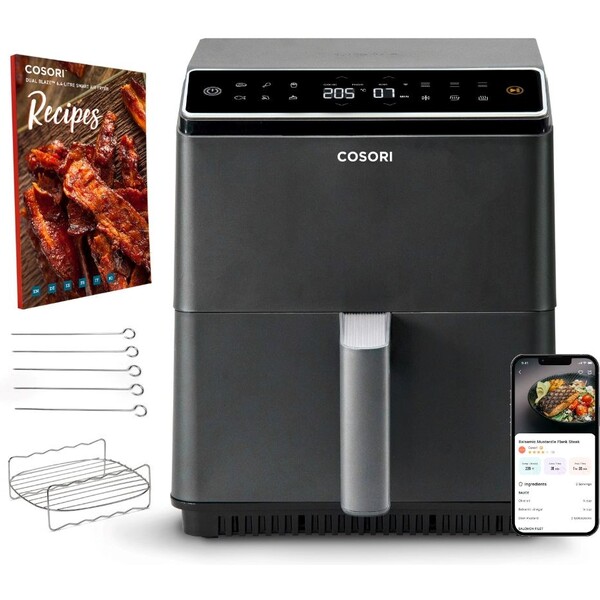 Cosori Dual Blaze 6,4 L SMART teplovzdušná fritéza + 5x špíz a gril. rošt čierna