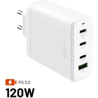 FIXED GaN nabíjačka s 3xUSB-C a USB-A, PD 3.0, 120W, biela - Nabíjačky
