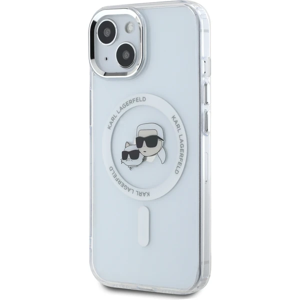 Karl Lagerfeld IML K&CH Heads Metal Frame MagSafe zadný kryt iPhone 15 číry - Puzdra - Obrázok 0CO5000J01