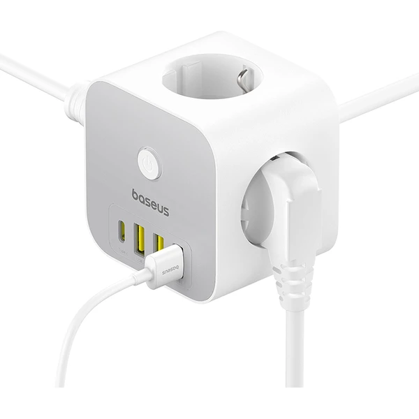 Predlžovací kábel Baseus PowerCombo Cube 3x zásuvka + 3x USB + 1x USB-C 20W 1.5m biely - Nabíjačky - Obrázok 0FGE000L01