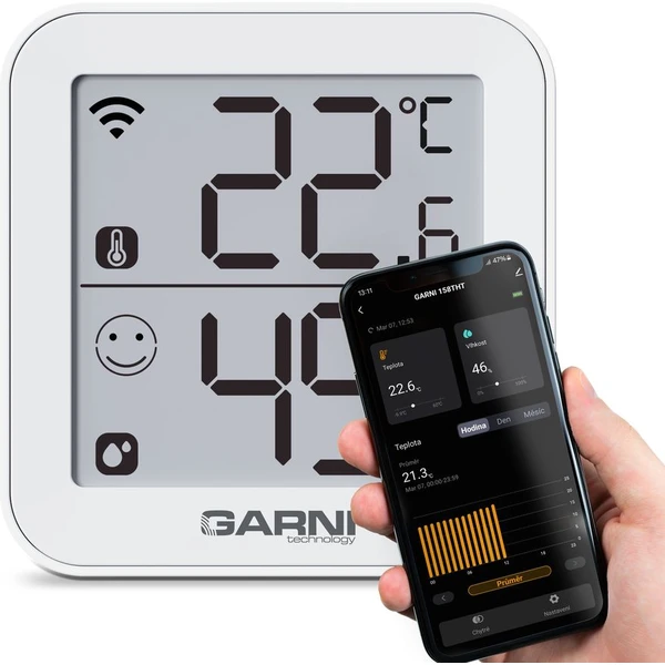 GARNI 158THT šikovný vnútorný teplomer s vlhkomerom biely - Meteorologické stanice - Obrázok 0FJG000K01
