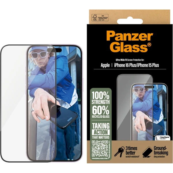 PanzerGlass® Ultra-Wide Fit Apple iPhone 16 Plus/15 Plus s inštalačným rámčekom - Ochranné fólie a sklo - Obrázok 0G08000P01