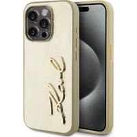 Karl Lagerfeld Wrinkled PU Signature Logo zadný kryt iPhone 15 Pro Max zlatý - Puzdra
