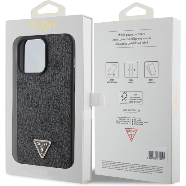 Guess PU 4G Strass Triangle Metal Logo kryt iPhone 15 Pro Max čierny - Puzdra - Obrázok 0KK8000601