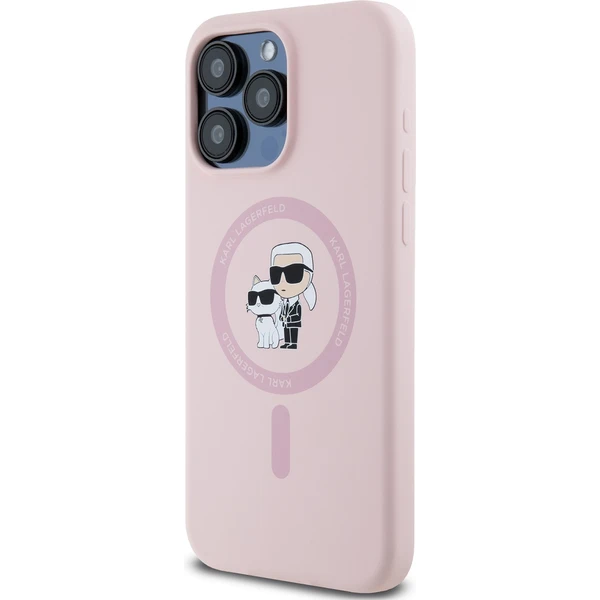 Karl Lagerfeld Liquid Silicone Karl and Choupette Magsafe zadný kryt iPhone 15 Pre ružový - Puzdra - Obrázok 0KP5000J01