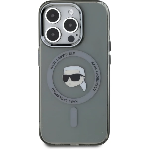 Karl Lagerfeld IML Karl Head Metal Frame MagSafe zadný kryt pre iPhone 15 Pro Max čierny - Puzdra - Obrázok 0KS6000L01