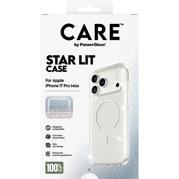 PanzerGlass® CARE Star Lit kryt s MagSafe Apple iPhone 17 Pro Max trblietavý/biely - Puzdra - Obrázok 0QDH000K01