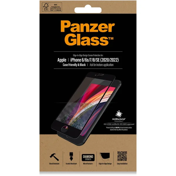 PanzerGlass Edge-to-Edge sklo Apple iPhone 6/6s/7/8/SE (4,7") čierne - Ochranné fólie a sklo - Obrázok 0QXQF00101