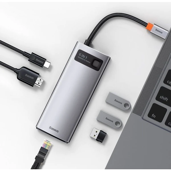 BASEUS HUB Metal Gleam Series 6-in-1 Multifunctional Type C Docking Station CAHUB-CV0G Gray - USB huby - Obrázok 0T51000701
