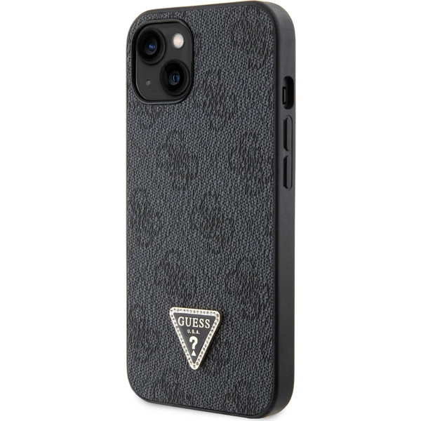 Guess PU 4G Strass Triangle Metal Logo kryt iPhone 15 čierny - Puzdra - Obrázok 0XX4000701