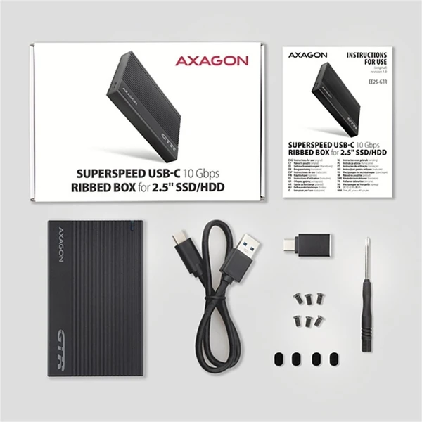 AXAGON EE25-GTR RIBBED externý box pre 2,5“ disk - Externé boxy - Obrázok 0ZS6000701