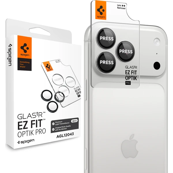 Spigen Glass tR EZ Fit Optik Pro 2 Pack sada sklíčok iPhone 18 Pro Max/18 Pro tmavošedá - Ochranné fólie a sklo - Hlavný obrázok