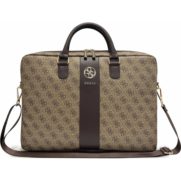 Guess PU 4G Stripe Metal Logo taška na notebook 16" hnědá - Puzdra - Hlavný obrázok