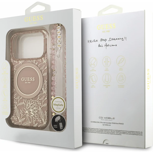 Guess IML Flowers Allover Strap MagSafe Zadný kryt pre iPhone 18 Pro Pink - Puzdra - Obrázok 0b29ca54e4304dac9b5846c129d03364