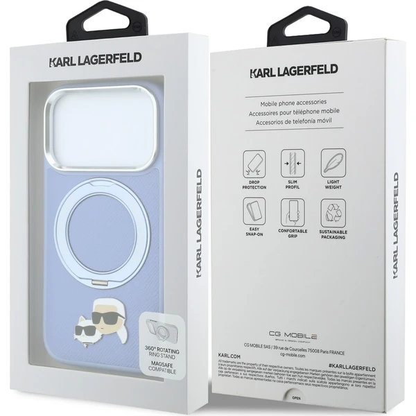 Karl Lagerfeld PU Grained K&CH Heads Ring Stand Magsafe kryt iPhone 18 Pro Max modrý - Puzdra - Obrázok 0b476f1d329b4f088eaa854586a17198