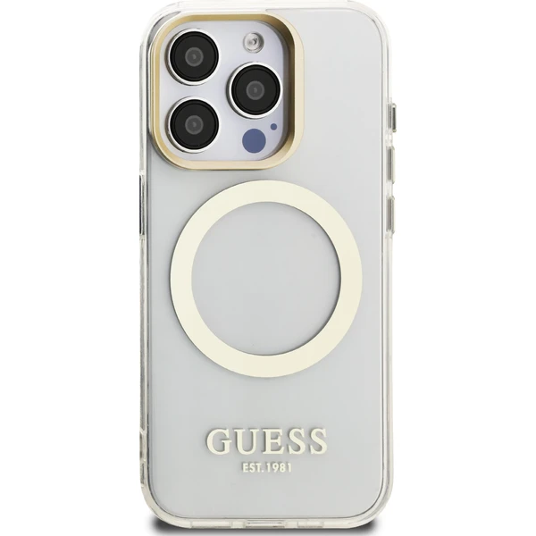 Guess IML Gold Outline Stand Camera Frame MagSafe kryt iPhone 15 Pre číry - Puzdra - Obrázok 0b538a2929f24b0299ed048dbce2dbe5