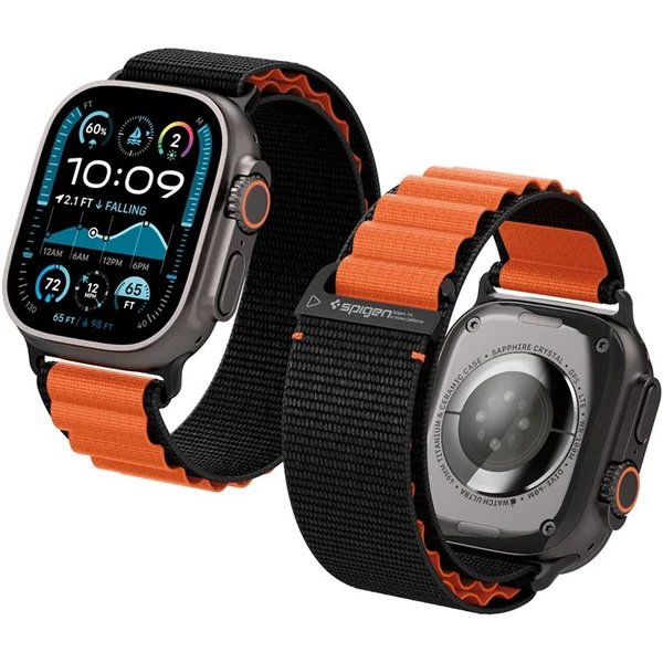 Spigen Fabric Band (hook) remienok Apple Watch 49/46/45/44mm čierny/oranžový - Remienky - Hlavný obrázok
