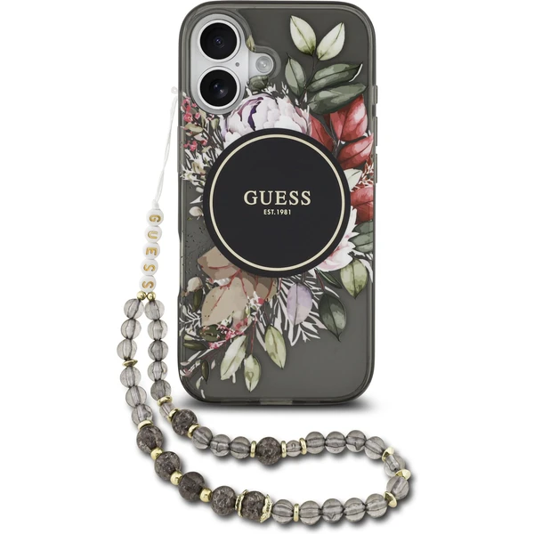 Guess IML Flowers Strap MagSafe kryt iPhone 17 čierny - Puzdra - Hlavný obrázok