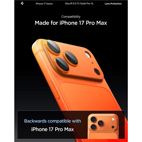 Spigen Glass TR EZ Fit Optik Pro XL sklo na fotoaparát iPhone 17 Pro Max oranžové - Ochranné fólie a sklo - Obrázok 0c2c6844e4cd4684915d7a84bc1f56e8