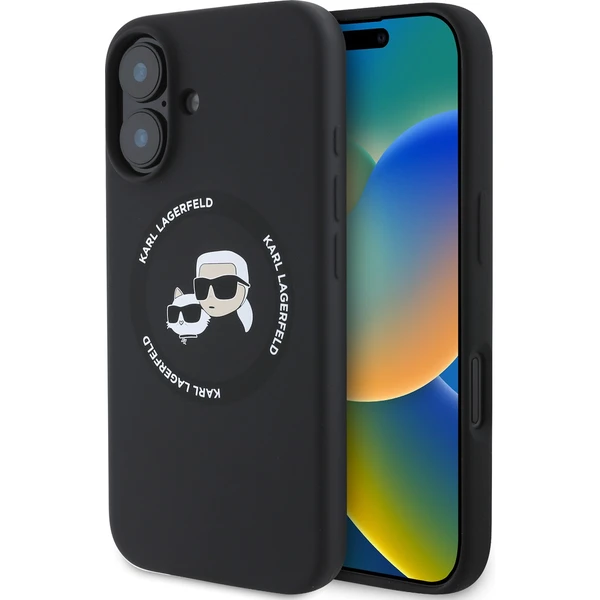 Karl Lagerfeld Liquid Silicone K&CH Heads MagSafe kryt pre iPhone 16 čierny - Puzdra - Hlavný obrázok