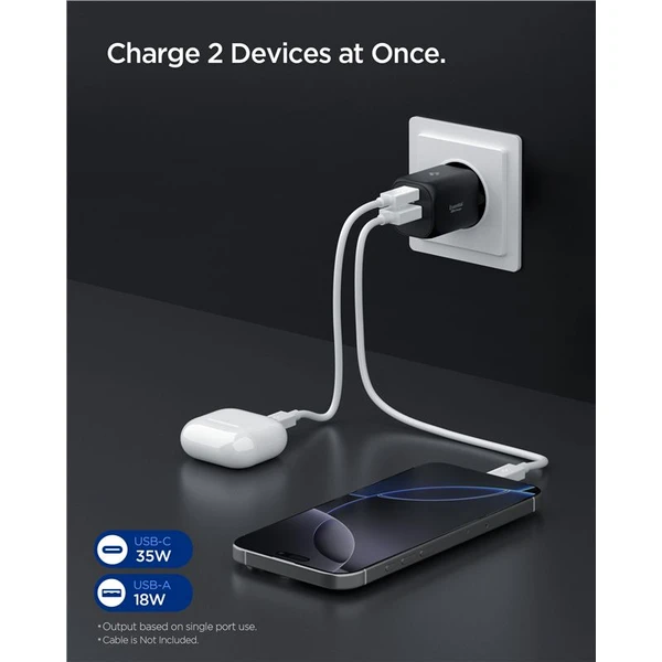 Spigen Essential EE352EU (35W) USB-C/USB-A nabíjačka čierna - Nabíjačky - Obrázok 0c8163e543784e4597f7c30f20c32590