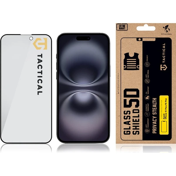Tactical Glass Shield Privacy Stealth 5D sklo Apple iPhone 15 Plus/16 Plus čierne - Ochranné fólie a sklo - Obrázok 0d42577d5813408e92600783e941b977