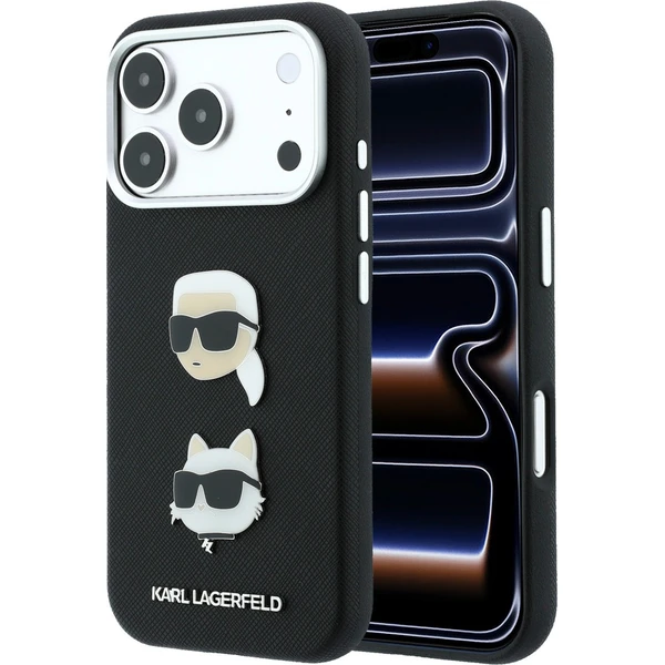 Karl Lagerfeld PU Semi Wrap Saffiano K&CH Heads kryt iPhone 18 Pro černý - Puzdra - Hlavný obrázok