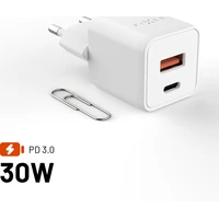 FIXED Mini GaN nabíjačka s USB-C/USB-A (30W) PD biela - Nabíjačky