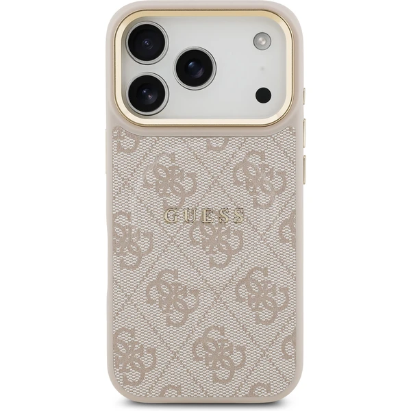 Guess PU Leather 4G Gold Frame MagSafe kryt iPhone 17 Pro ružový - Puzdra - Obrázok 0f345170813b4e97a69152992a82457d