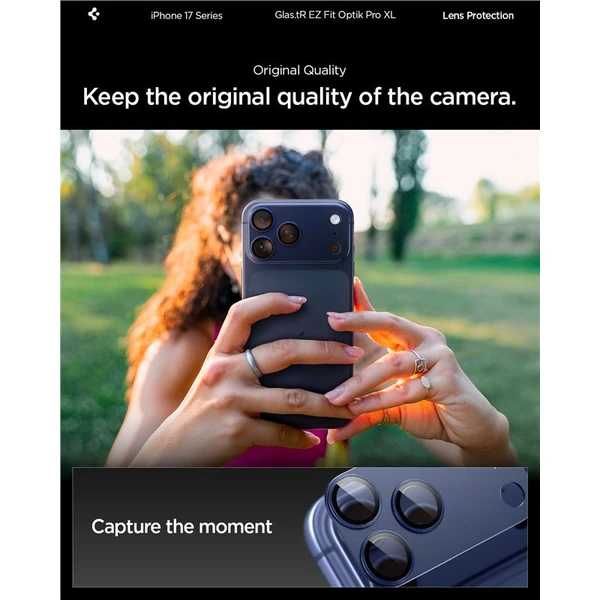 Spigen Glass TR EZ Fit Optik Pro XL sklo na fotoaparát iPhone 17 Pro Max tmavo modré - Ochranné fólie a sklo - Obrázok 0f61e2d55d574e83a8d750675e66af05