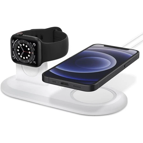 Spigen 2v1 MagFit Duo stojanček pre Apple Watch a iPhone biely - Stojany - Hlavný obrázok