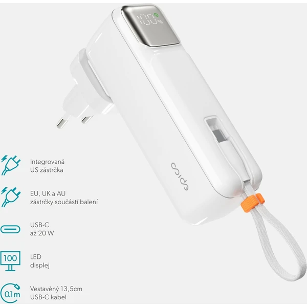 Epico UltraPack 2v1 5000mAh cestovná powerbanka a sieťový adaptér biela - Powerbanky - Obrázok 100F000K01