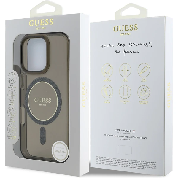 Guess IML Glitter Ring MagSafe kryt pre iPhone 16 Pre čierny - Puzdra - Obrázok 100cfd3e477c443791462dd8f9f8b890