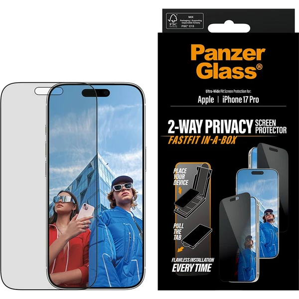 PanzerGlass® Privacy sklo Apple iPhone 17 Pro s bezprašným aplikačným boxom - Ochranné fólie a sklo - Hlavný obrázok