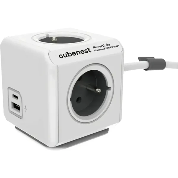 CubeNest PowerCube Extended USB PD 20W, A + C, 1.5m kábel, sivá - Zásuvky - Hlavný obrázok