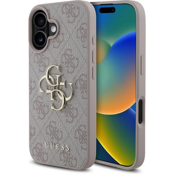 Guess PU 4G Metal Logo kryt pre iPhone 16 ružový - Puzdra - Hlavný obrázok