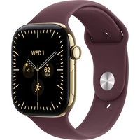 Apple Watch Series 12 Cellular (46mm) Zářivě zlatý titan s burgundsky červeným sportovním řemínkem M - Inteligentné hodinky