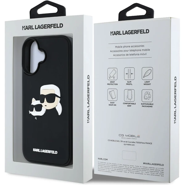 Karl Lagerfeld 3D Rubber Double Heads kryt iPhone 16 čierny - Puzdra - Obrázok 1159276ff0a641d981a095b293fddb88