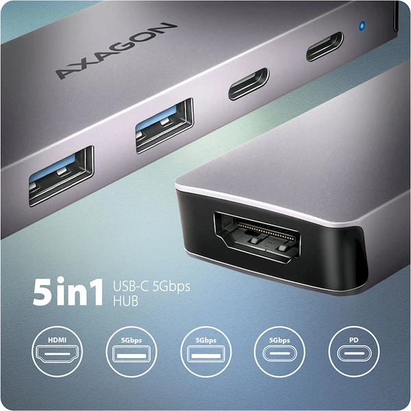 AXAGON HMC-5H60 5v1 USB-C húb - Dokovacie stanice - Obrázok 115D000N01