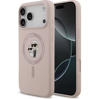 Karl Lagerfeld Liquid Silicone Karl a Choupette MagSafe kryt iPhone 17 Pro Max ružový - Puzdra