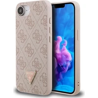 Guess PU 4G Strass Trojuholník Kovové Logo kryt iPhone 17e/16e ružový - Puzdra