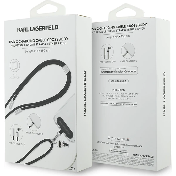 Karl Lagerfeld Ikonický Charm popruh s integrovaným nabíjacím káblom USB-C/USB-C čierny - Popruhy a crossbody - Obrázok 1288b855059b4877bc5a0dd745446ee6