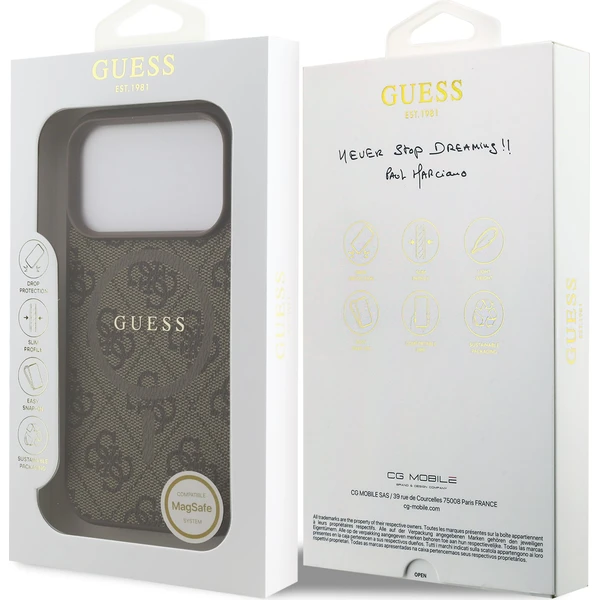Guess PU Leather 4G Colored Ring MagSafe Zadný Kryt pre iPhone 17 Pro hnedý - Puzdra - Obrázok 12919b25e7a24cf49c83ffac764c002a