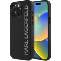 Karl Lagerfeld 3D Rubber Glitter Logo kryt iPhone 15 Pro Max čierny - Puzdra