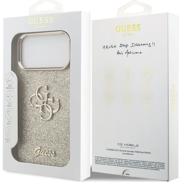 Guess PU Fixed Glitter 4G Metal Frame kryt iPhone 17 Pro Max zlatý - Puzdra - Obrázok 13d301ce8c3f47bcb0907b33ce3b6fb6