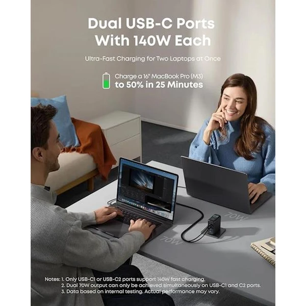 Anker 140W nabíjačka, 3x USB-C, 1x USB-A sivá - Nabíjačky - Obrázok 13fbbe95eb224b40b1db323c793350b5