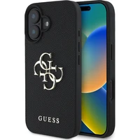 Guess PU Grained 4G Metal Logo kryt iPhone 16 čierny - Puzdra