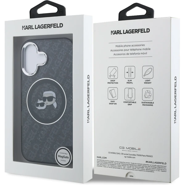 Karl Lagerfeld IML K&CH Heads Repeated Logo MagSafe kryt iPhone 16 čierny - Puzdra - Obrázok 142b541579da41ebbd8e4bdac722f375