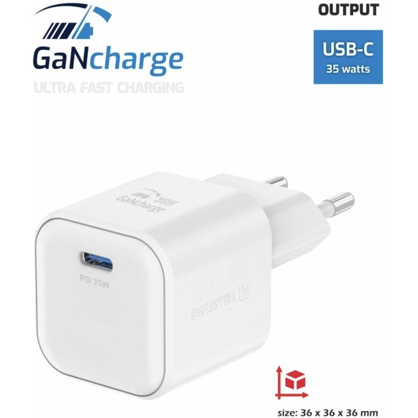 Swissten sieťový adaptér GaN 1x USB-C 35W PD biely - Nabíjačky - Obrázok 1477000J01